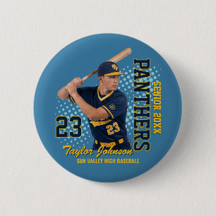 Aangepaste senior honkbalspeler foto sportsteam ronde button 5,7 cm