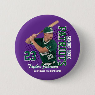 Aangepaste senior honkbalspeler foto sportsteam ronde button 5,7 cm
