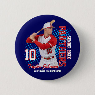 Aangepaste senior honkbalspeler foto sportsteam ronde button 5,7 cm