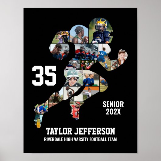 Aangepaste senior night voetbalspeler fotocollage poster (Voorkant)