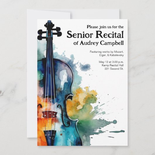 Aangepaste Senior Viool Overweging Muziek Thema Kaart (Voorkant)