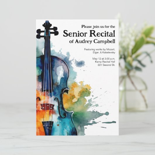 Aangepaste Senior Viool Overweging Muziek Thema Kaart (Staand voorkant)