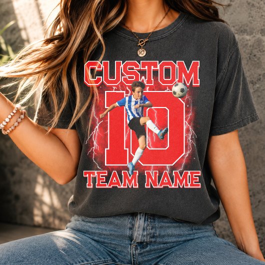 Aangepaste senior voetbalspeler, teamnaam & nummer t-shirt