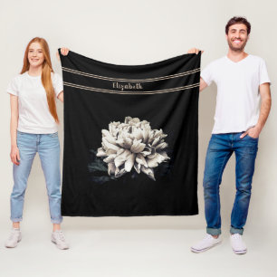 Aangepaste Sepia Peony Black Middelgrote Grootte Fleece Deken