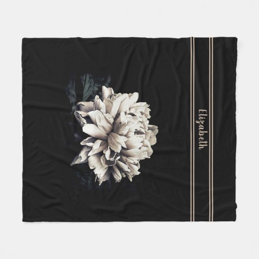 Aangepaste Sepia Peony Black Middelgrote Grootte Fleece Deken (Voorkant (Horizontaal))