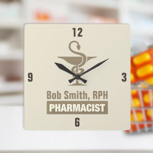 Aangepaste Sepia Pharmacist Bowl van Hygieia Vierkante Klok