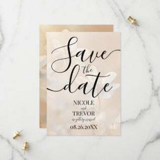 Aangepaste Sepia Witte Bloemen Trouwdag Save The Date