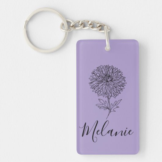 Aangepaste September Aster Geboorte Bloem Gift voo Sleutelhanger (Voorkant)