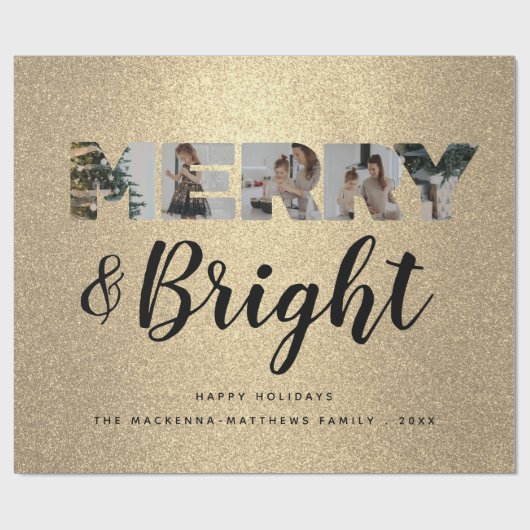 Aangepaste serie Foto Collage Gold Glitter Kerstmi Cadeaupapier (Vlak)