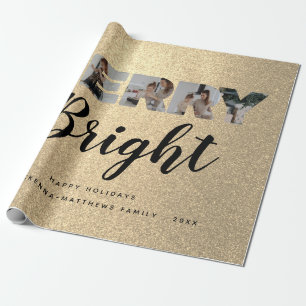 Aangepaste serie Foto Collage Gold Glitter Kerstmi Cadeaupapier