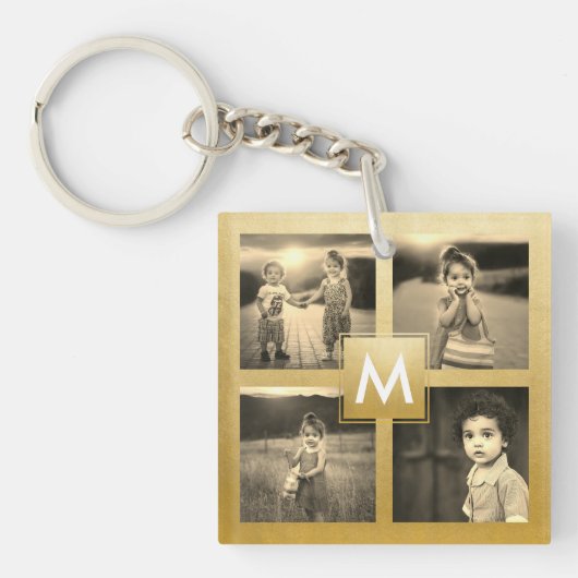 Aangepaste serie Foto Collage Gold Monogram Sepia Sleutelhanger (voorkant)