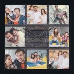 Aangepaste serie Foto Collage Modern Dark Wood Chi Vierkante Klok<br><div class="desc">Aangepaste reeks 8 - Foto collage op een moderne elegante achtergrond van donker hout (bedrukt). Geweldig gepersonaliseerd cadeau voor Vaderdag, Moederdag, of als cadeau voor oma's en opa's voor Birthdays of familiale Feestdagen. Werk bij met je favoriete 8 foto's en dit zal een keepslag zijn die ze zeker zullen koesteren....</div>