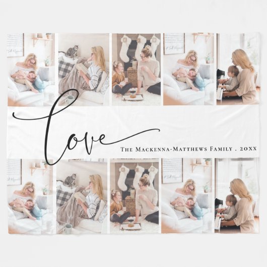 Aangepaste serie Foto Collage Modern Monogram Love Fleece Deken (Voorkant (Horizontaal))