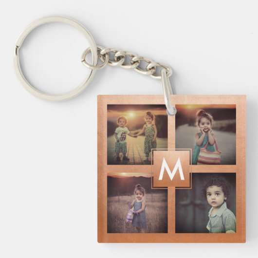 Aangepaste serie Foto Collage Roos Gold Monogram Sleutelhanger (Voorkant)