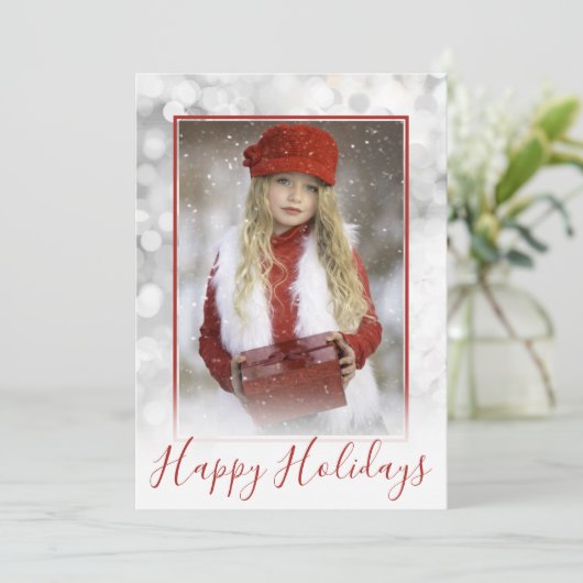 Aangepaste serie Foto Silver Bokeh Red Kerstmis Feestdagenkaart (Staand voorkant)