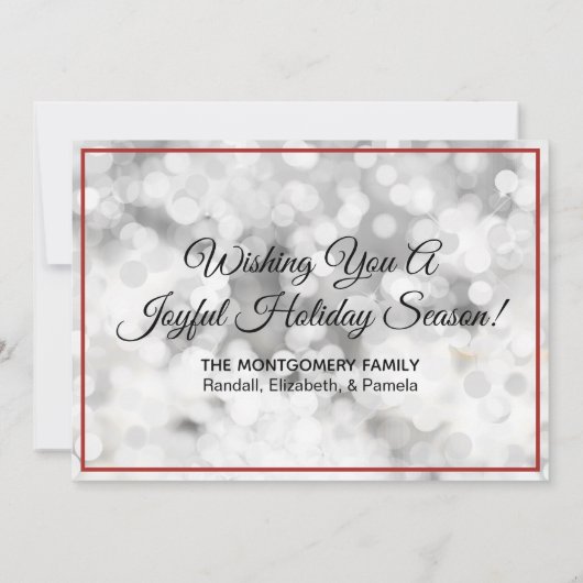Aangepaste serie Foto Silver Bokeh Red Kerstmis Feestdagenkaart (Achterkant)
