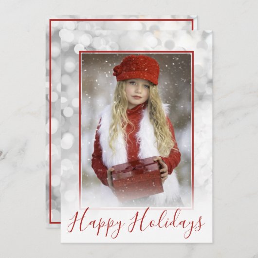 Aangepaste serie Foto Silver Bokeh Red Kerstmis Feestdagenkaart (Voorkant / Achterkant)