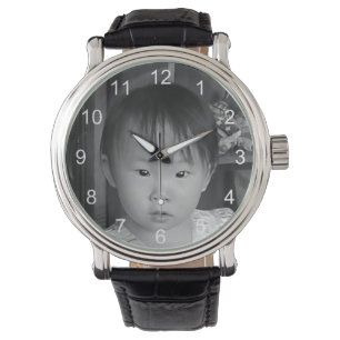 Aangepaste serie foto's bekijken met witte cijfers horloge
