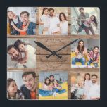 Aangepaste serie foto's collage bijtend modern hou vierkante klok<br><div class="desc">Custom Family 8 - Photo Collage op een roestbruine vintage "shiplap"-achtergrond. Geweldig gepersonaliseerd cadeau voor Vaderdag,  Moederdag,  of als cadeau voor grootmoeders en opa's voor Birthdays of familieFeestdagen. Werk met je favoriete 8 foto's bij en dit is een keepslag die ze zeker zullen koesteren.</div>