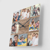 Aangepaste serie foto's collage bijtend modern hou vierkante klok (Hoek)