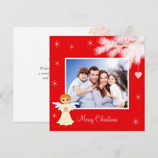 Aangepaste serie foto's en engel op rode kerst (Voorkant / Achterkant)