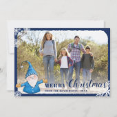 Aangepaste serie foto's Gnome Blue Merry kerst Feestdagenkaart (Voorkant)