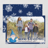 Aangepaste serie foto's Gnome Blue Merry kerst Feestdagenkaart (Voorkant / Achterkant)
