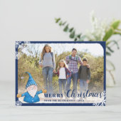 Aangepaste serie foto's Gnome Blue Merry kerst Feestdagenkaart (Staand voorkant)