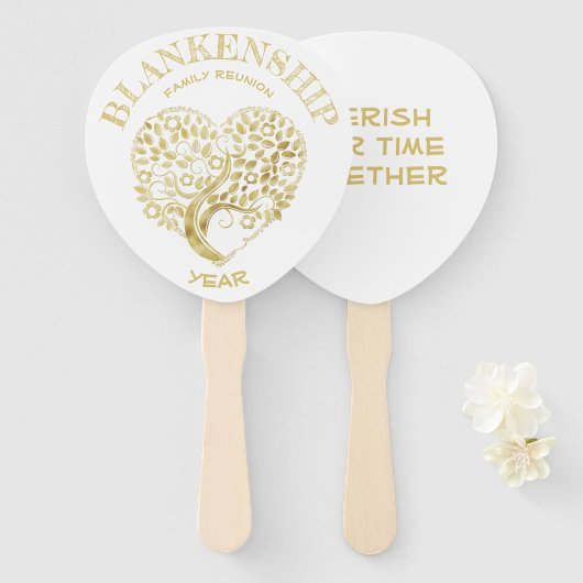 Aangepaste serie reünie Gold Heart-structuur, dubb Handwaaier (Voorkant en achterkant)