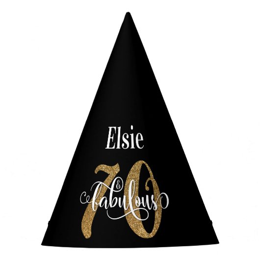 Aangepaste serif 2-naam Gold Glitter 70 & Fabulous Feesthoedjes (Voorkant)