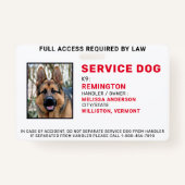 Aangepaste service Dog Photo-ID-kaart Badge (Voorkant)