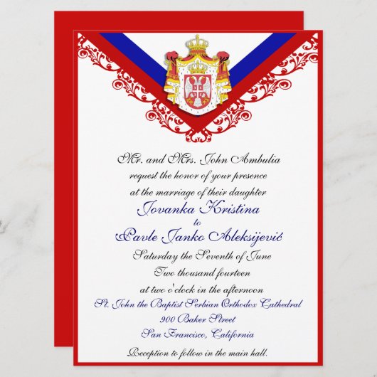 Aangepaste Servische huwelijksuitnodigingen Kaart (Voorkant / Achterkant)