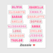 Aangepaste set van 16 namen voor Cute Roze Meisje Sticker (Vel)