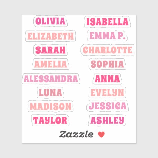 Aangepaste set van 16 namen voor Cute Roze Meisje Sticker (Vel)