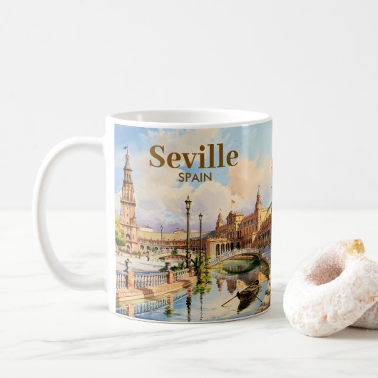 Aangepaste Sevilla Spanje Plaza de Espana Aquarel Koffiemok (Met donut)