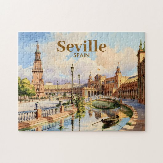 Aangepaste Sevilla Spanje Plaza de Espana Aquarel Legpuzzel (Horizontaal)