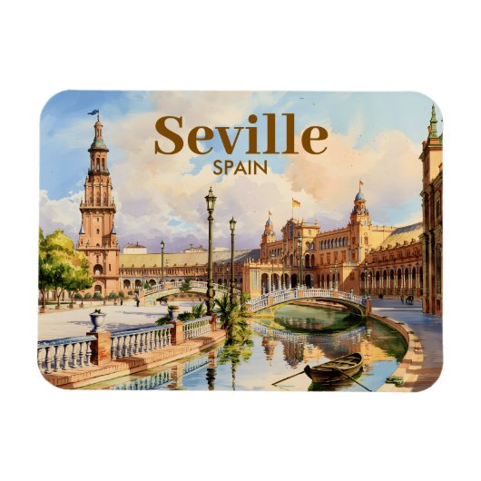 Aangepaste Sevilla Spanje Plaza de Espana Aquarel Magneet (Horizontaal)