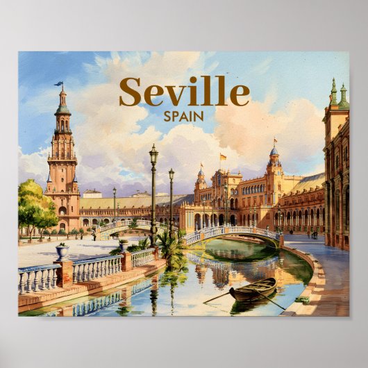 Aangepaste Sevilla Spanje Plaza de Espana Aquarel Poster (Voorkant)