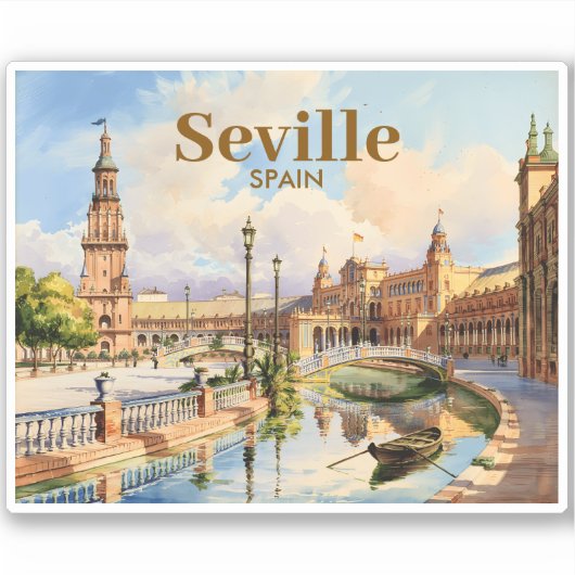 Aangepaste Sevilla Spanje Plaza de Espana Aquarel Sticker (Voorkant)
