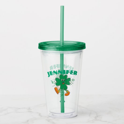 Aangepaste Shamrock, Gepersonaliseerde voornaam St Acryl Drinkbeker (Voorkant)