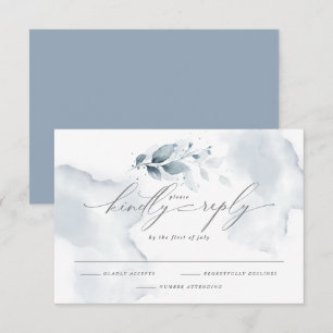Aangepaste Shelby RSVP Waterverf Foliage Dusty Blu Kaartje