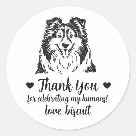Aangepaste Sheltie-hond trouwcadeaustickers Ronde Sticker (Voorkant)