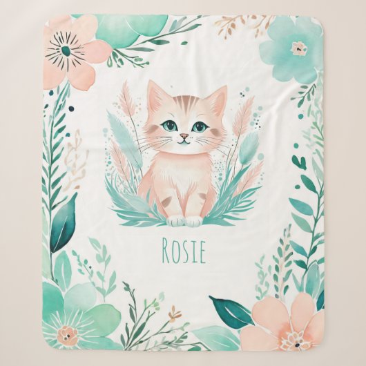 Aangepaste Sherpa Babydeken - Boho Kitten Design Deken (Voorkant)