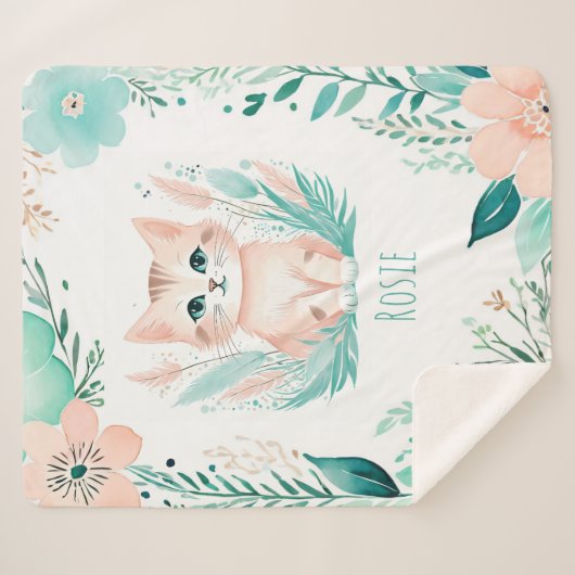Aangepaste Sherpa Babydeken - Boho Kitten Design Sherpa Deken (Voorkant (horizontaal))