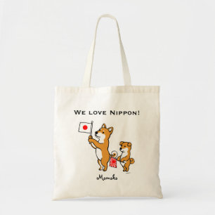 Aangepaste Shiba Inus en Japanse vlaggen Tote Bag