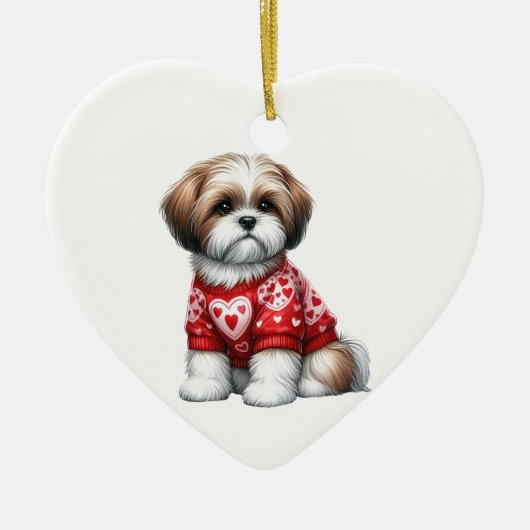 Aangepaste Shih Tzu Dog Fun Valentijn Keramisch Or Ornament (Voorkant)