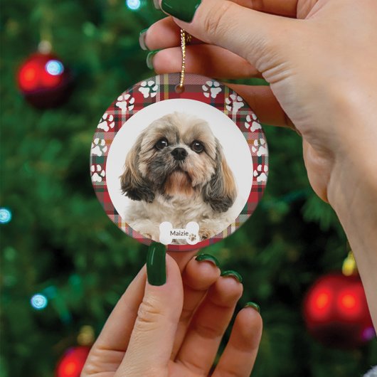 Aangepaste Shih Tzu-hond huisdier foto Kerst vakan Keramisch Ornament