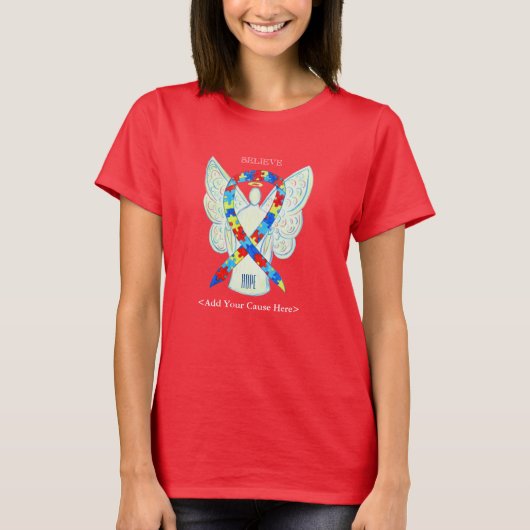 Aangepaste Shirten voor puzzelbewustmaking Ribbon T-shirt (Voorkant)