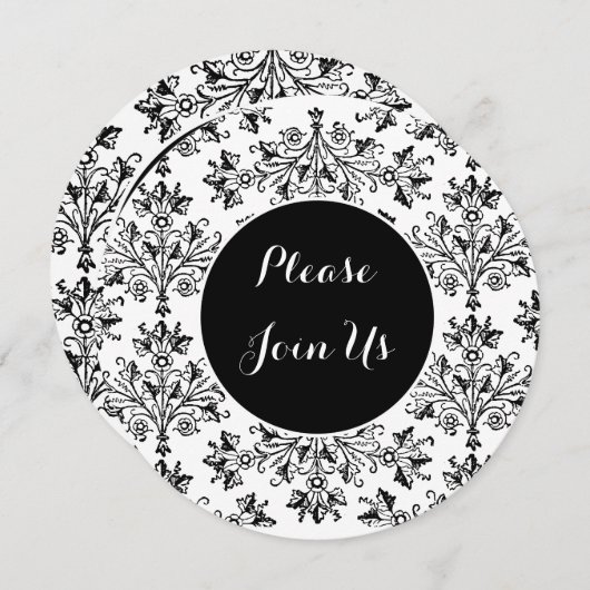 Aangepaste Shower Black White Floral Damask-uitnod Kaart (Voorkant / Achterkant)