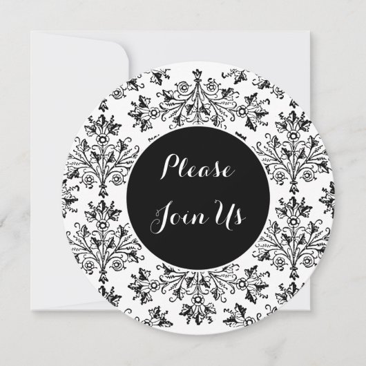 Aangepaste Shower Black White Floral Damask-uitnod Kaart (Voorkant)